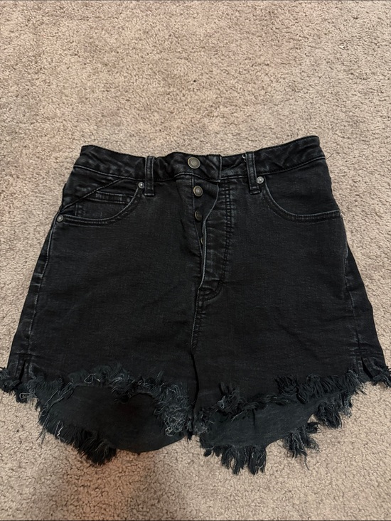 Free People Pants - Free People High-Waisted Black Denim Frayed Hem Women’s Shorts